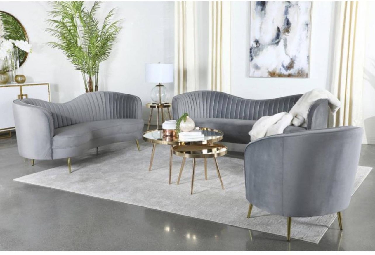 3 PCs Upholstered Channel Tufted Sofa Set