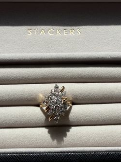 Vintage Signed Park Lane Waterfall Cluster Cocktail Ring - Gold Tone CZ Statement Ring Sz 8