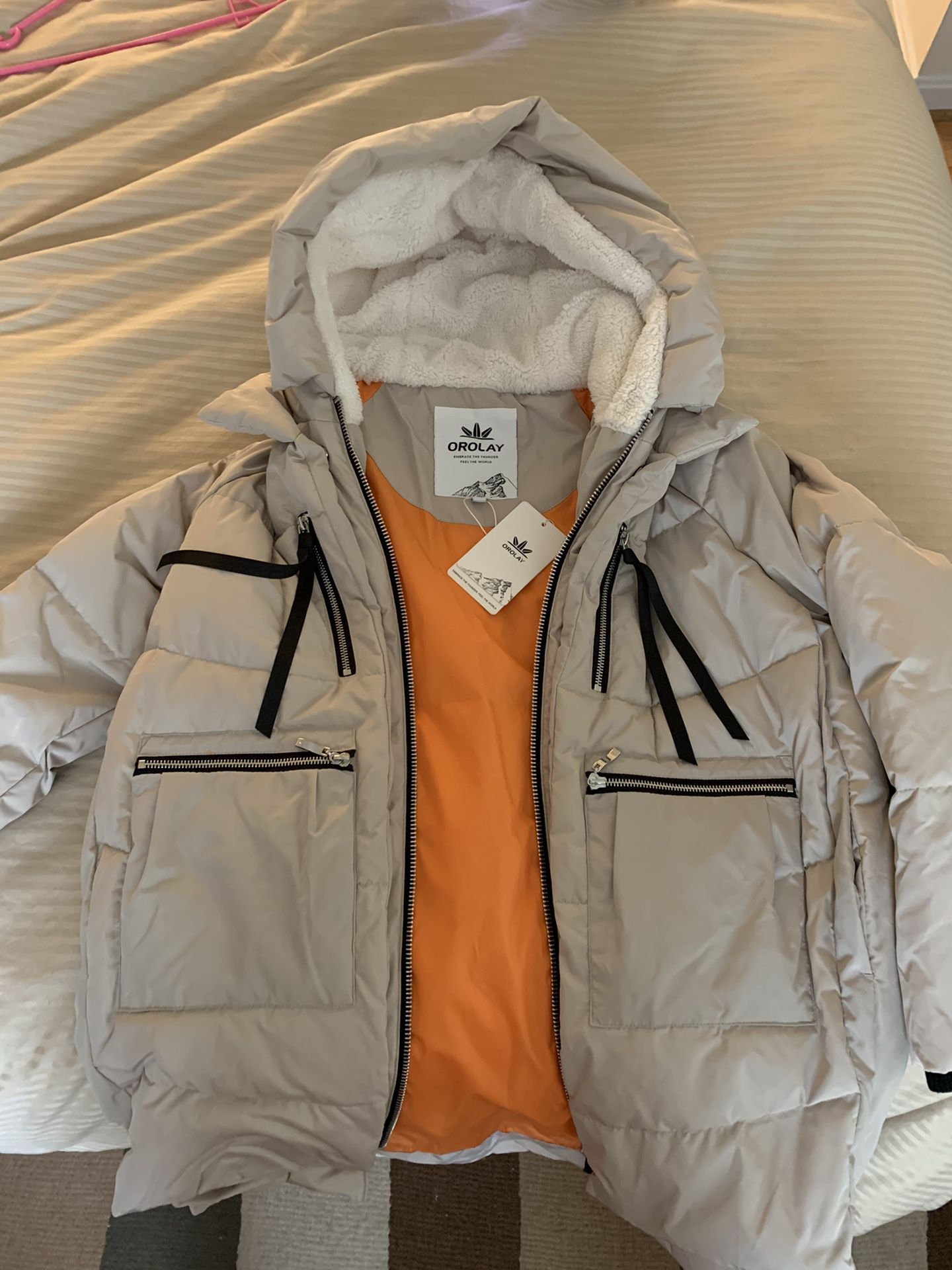 OROLAY beige thickened down jacket