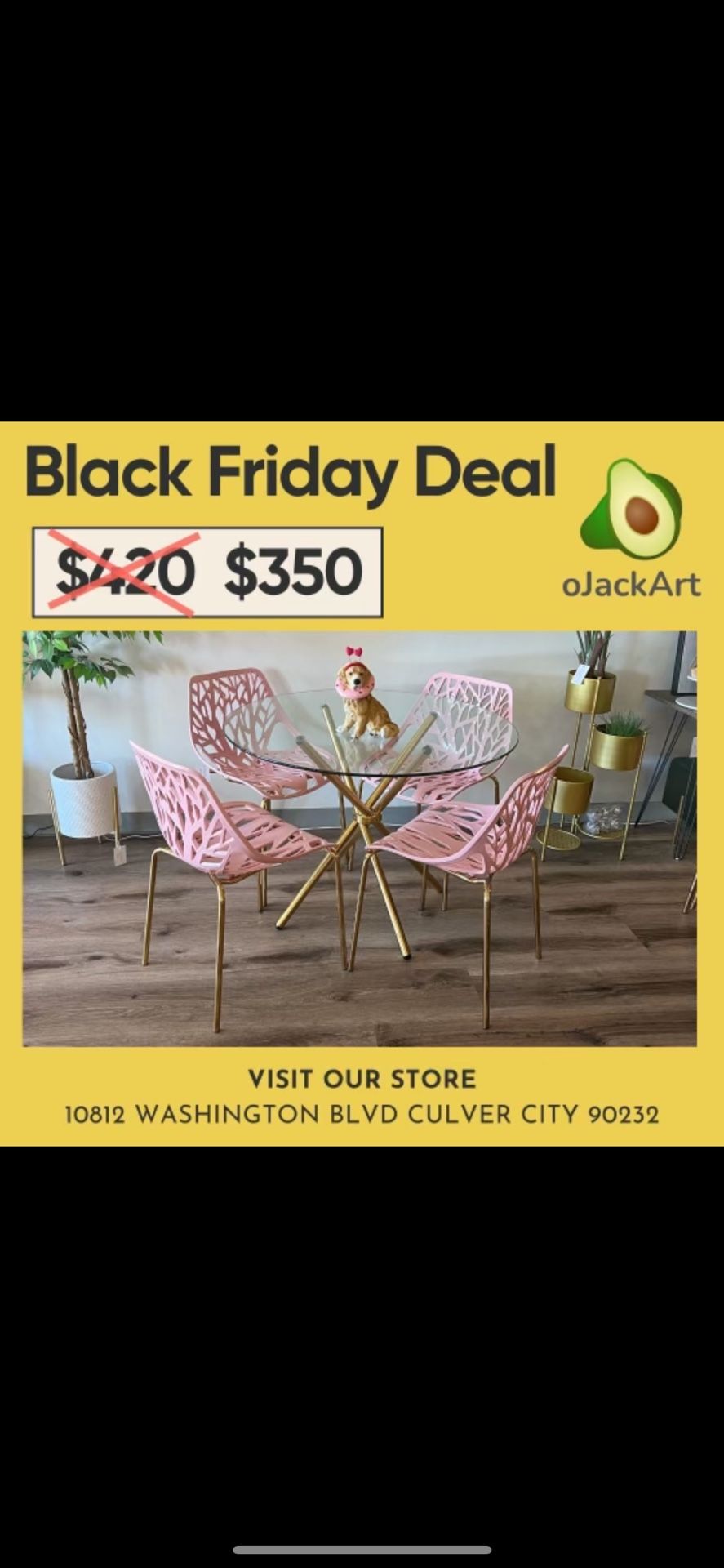 Pink Stylish Dining Table Set Gold Glass