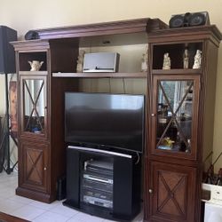 entertainment center display cabinet with two matching side tables. Tv Not Included