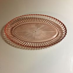 Hocking Queen Mary Prismatic pink glass shallow oval tray -vintage mid-30s-late 40s