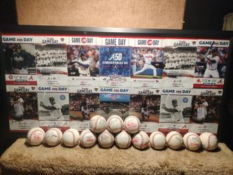 Autographed Baseball Cards,BaseBalls And Programs Mounted On Frame