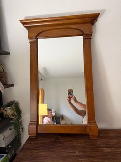 Large Wood Framed Wall Mirror pair