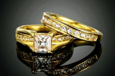 14K GOLD FILLED OVER STAINLESS STEEL WEDDING RING SET