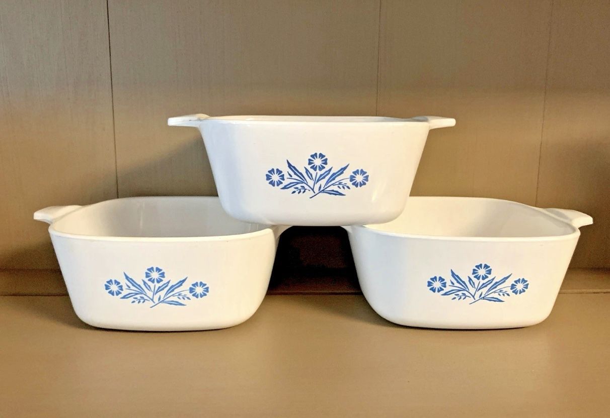 SET OF 3 Vintage 2.75-cup Corningware Casserole Dishes Blue Cornflower