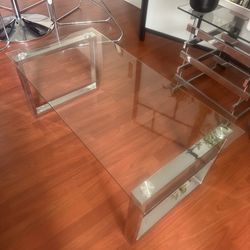 Mesa de centro de cristal contemporánea con acabado cromado de acero inoxidable