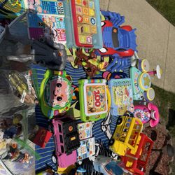 Table Full Of Kids Toddler Toys Figures Blocks Cars 