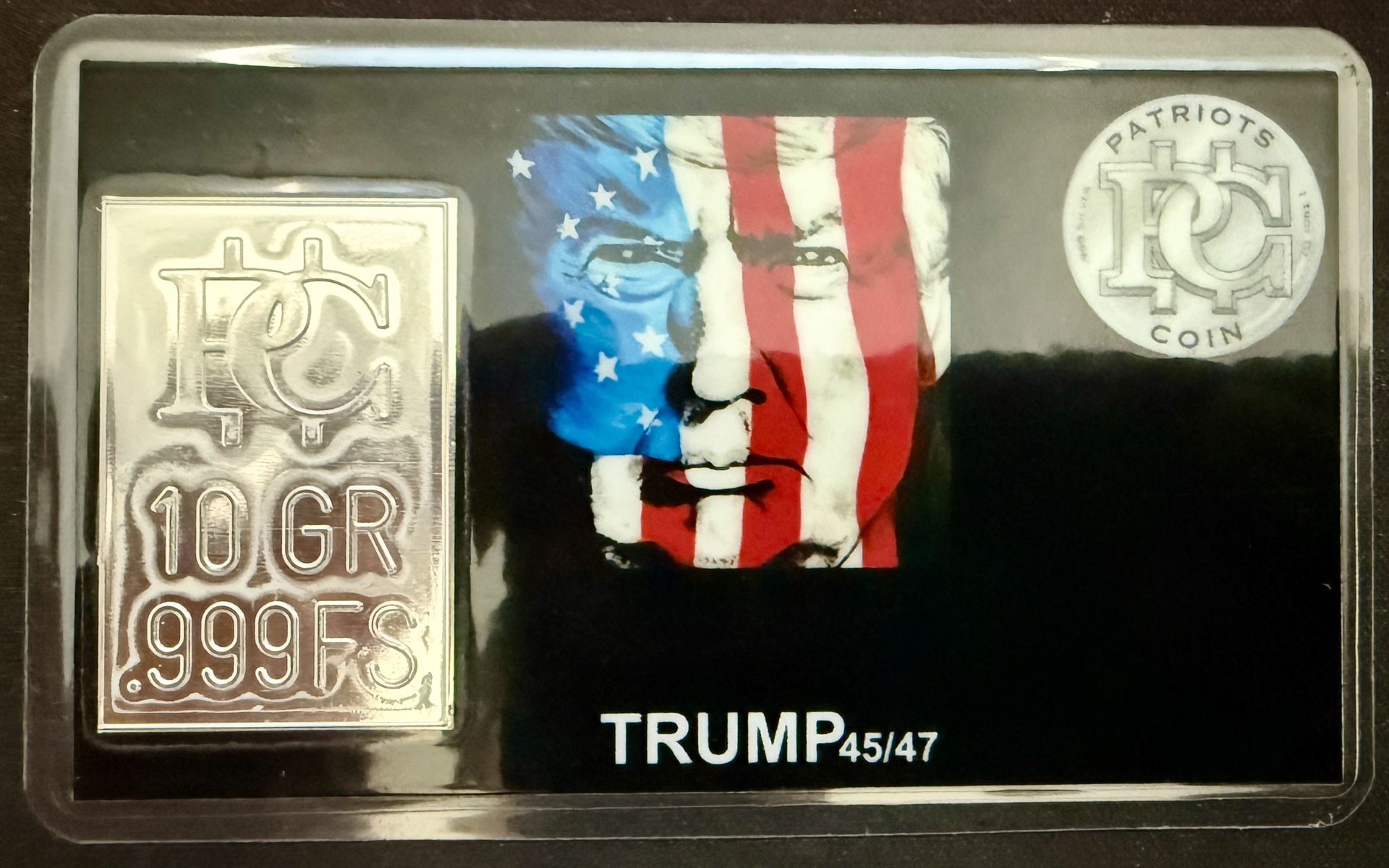 10 Grains Fine Silver  .999FS From Patriots Coins On A Trump Card