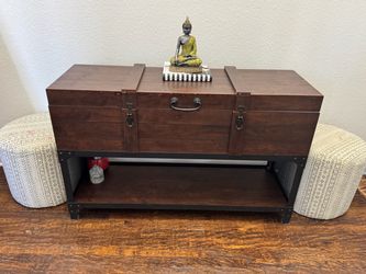 Entrance console table with storage and stools