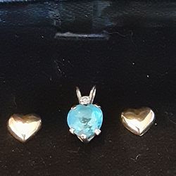 14kg  Earrings And a 14kg Topaz Necklace Charm 