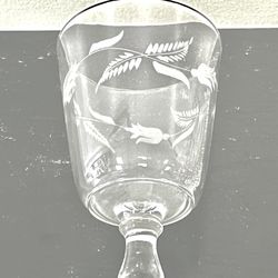 3 Antique Stemware Glass Goblets. Etched Glass 1880s