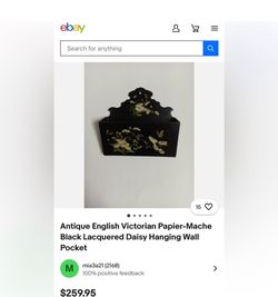 Antique Black Lacquered Daisy Wall Pocket