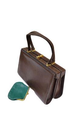 Vintage Mark Cross Top Handle Leather Bag Brown Green Lining With Coin Purse