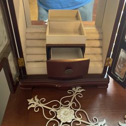 Wooden Table With 2 Jewelry Boxes 2 Metal Cross 