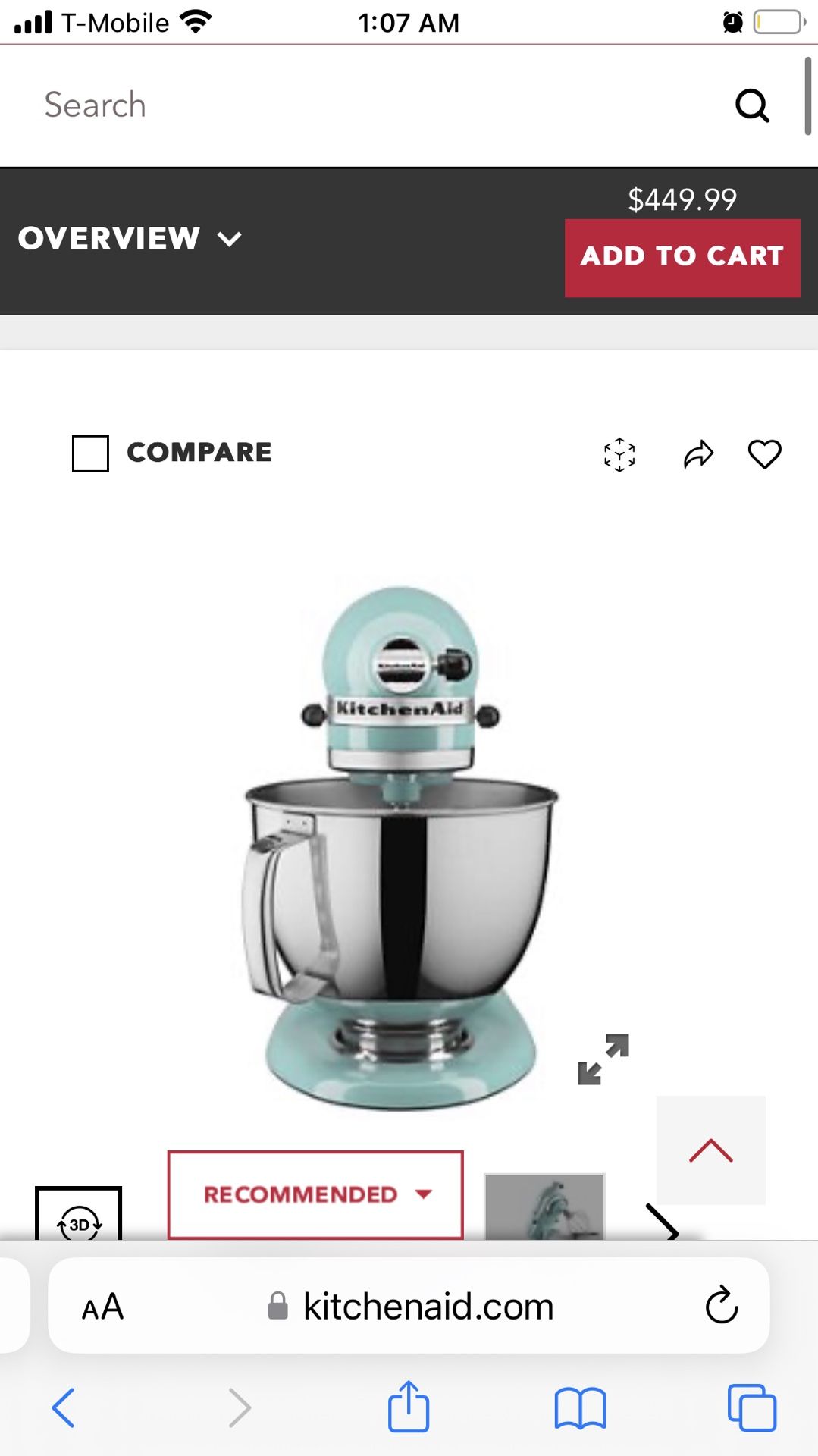 Kitchen Aid Artisan Series 5 Quart Tilt-Head Stand Mixer