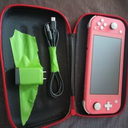 Nintendo Switch Lite Coral Pink And Case 