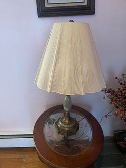 Vantage table lamp crafted green marble with brass /hangin crystal