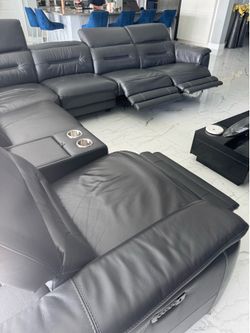 El Dorado Gray Leather Sectional (Reclining)