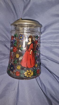 Vintage Pewter Glass  Stein Mug