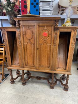 Antique Oak Cabinet with Barley Twist Legs
