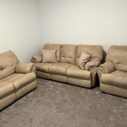 Beige Rocker, Love Seat And Couch