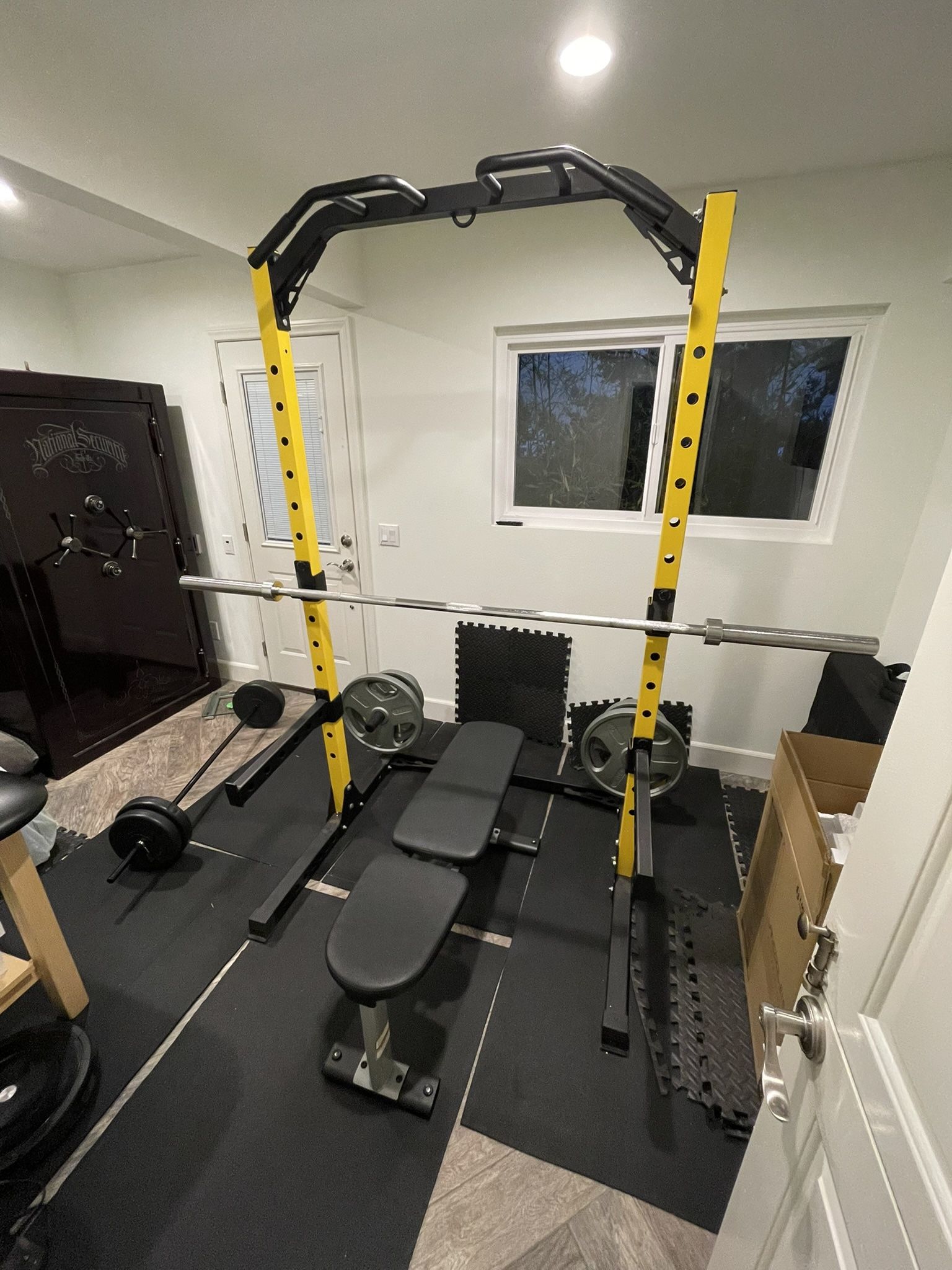 Squat Rack, Barbell, 275 lbs in weights, Extra Barbell with weights