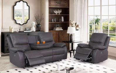 Genuine Leather Power Recliner (Set Of 2pc) Recliner Chair and Sofa Couch