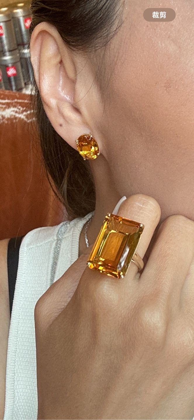NWOT 12.165ct Oval Citrine 9K Solid Yellow Gold Prong Setting 4.66g Earrings