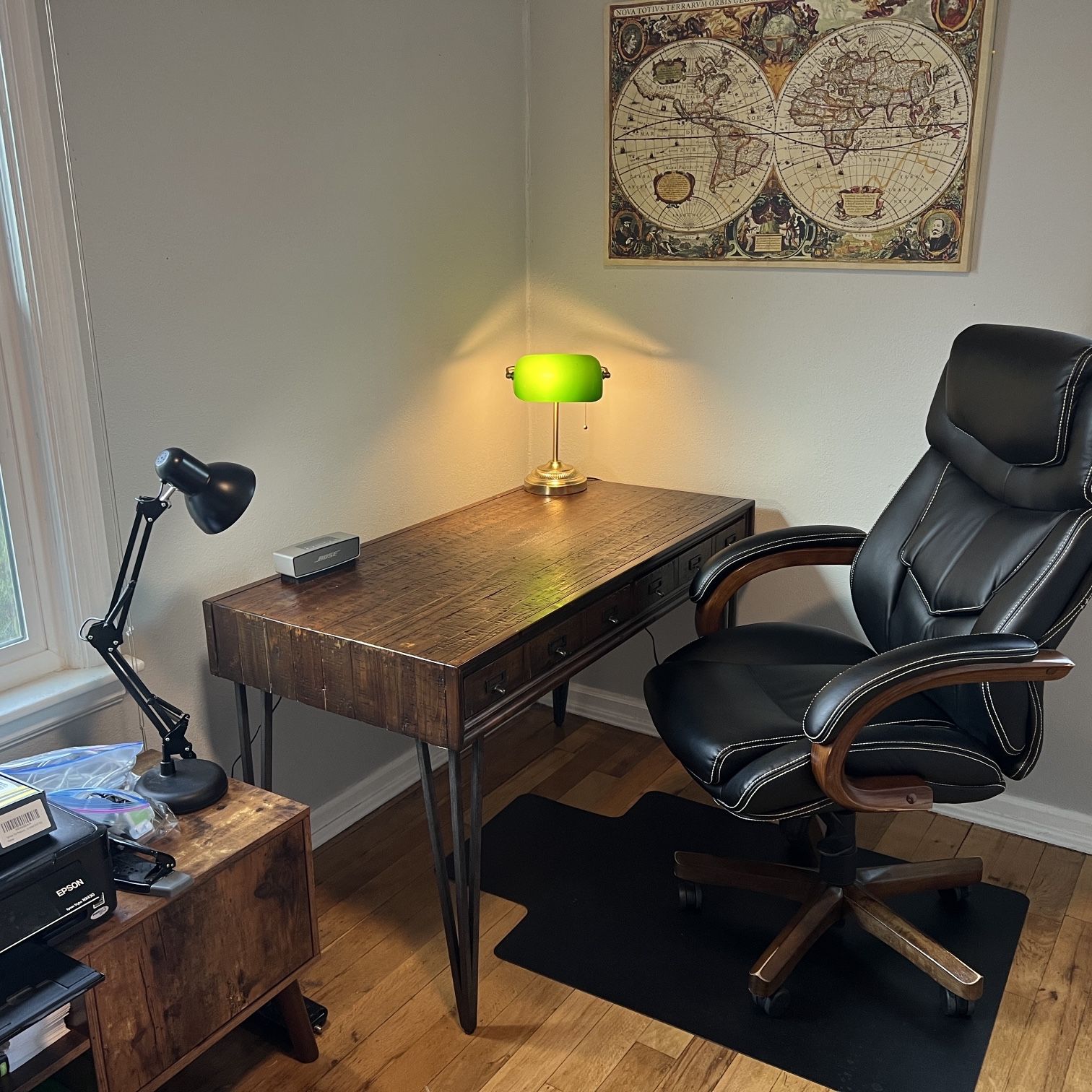 Desk, Chair, Chair Mat
