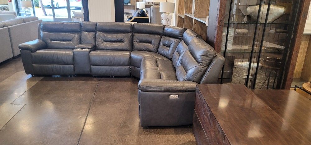 6 Piece Power Leather Sectional. 