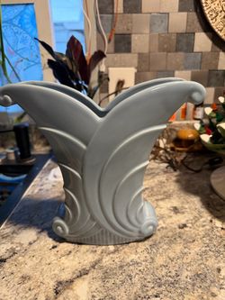 Art Deco Ceramic Vase Light Blue