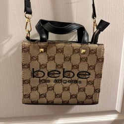 bebe los angeles tan fabric crossbody bag with gold studs