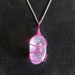 Wire wrapped purple quartz pendant on 18" silver necklace new