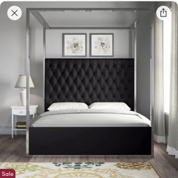 Tufted Canopy Bed (Black,king Size)