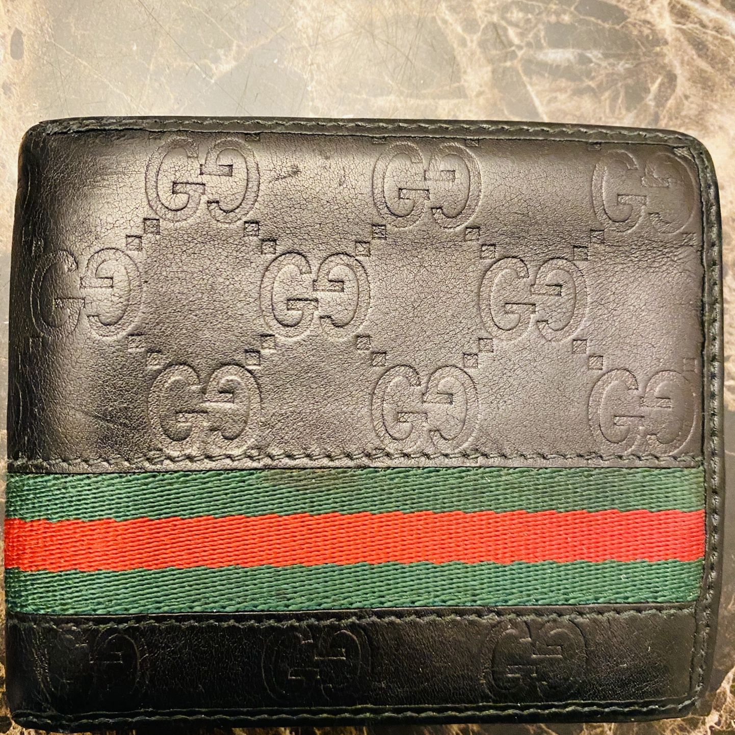 Guccissima Black Leather Web Bi-fold Wallet