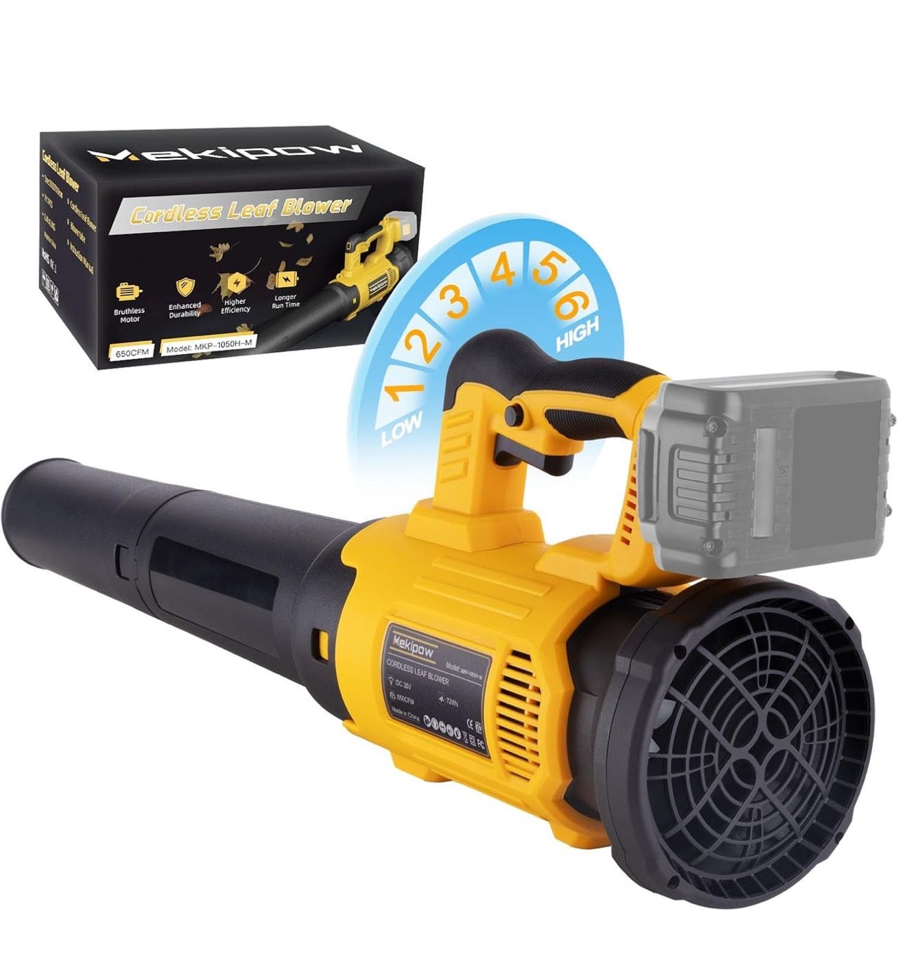 Cordless Leaf Blower Fit for Dewalt, 650 CFM Electric Leaf Blower, with Brushless Motor Built-in Protection Device, Variable Speed, Turbo Mode, for Dr