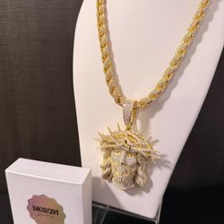 ICED OUT Rope Chain 18k Gold Plated Necklace CZ And Micro Pavee 