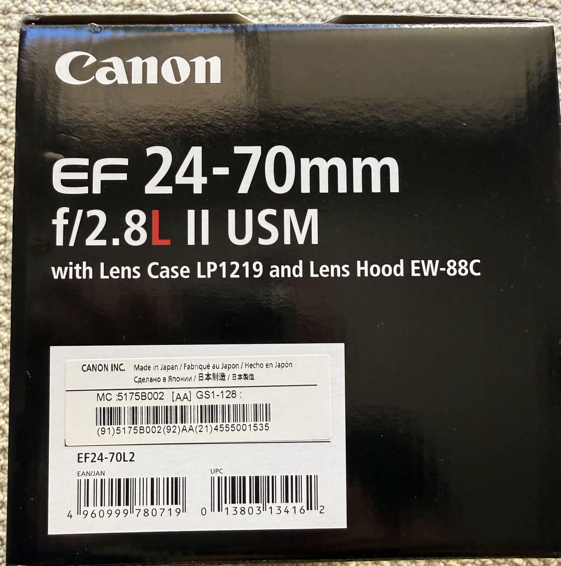 Canon EF 24-70mm f/2.8L II USM Lens, Hood, & Case