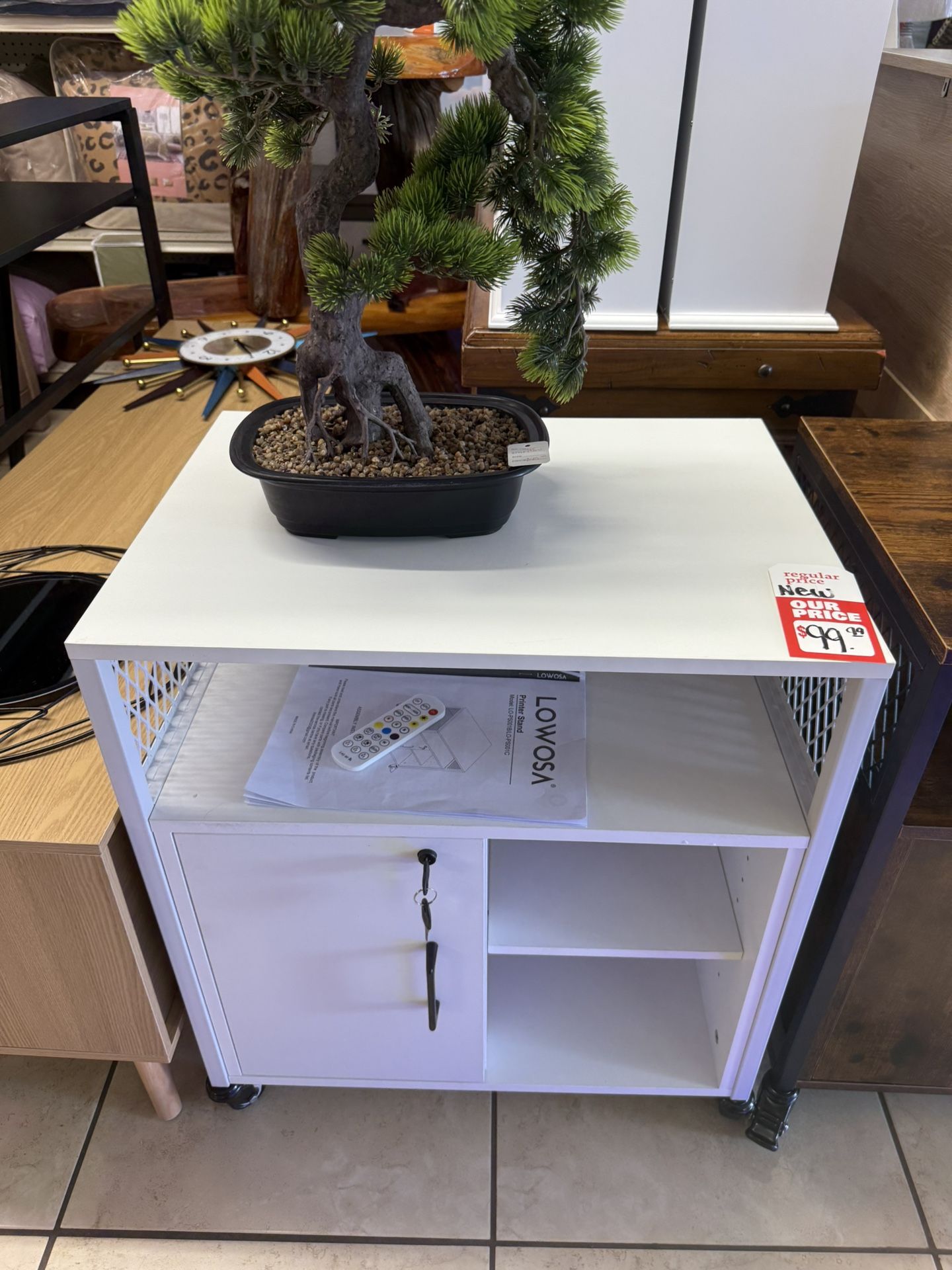 Brand New White Portable Office Cart/ Printer Cart With Charging Station