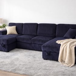 Sofa Sectional Forma De U Negro & Gris 