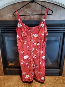 Red Floral Button-Front Mini Dress- XXXL