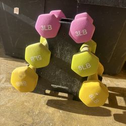 Dumbbell Set with Rack – Amazon Basics (3LB, 5LB, 8LB)