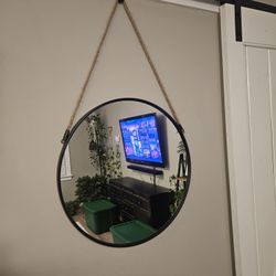 Large Round 24 Inch Hanging Mirror With Rope