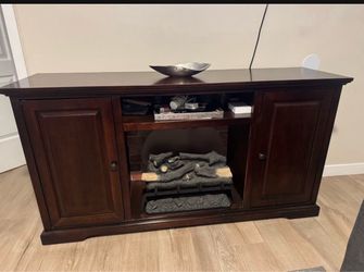 Dark Wood TV Stand with Electric Fireplace TV Stand For Living Room  64”W  17”1/2D  33” T Very Sturdy