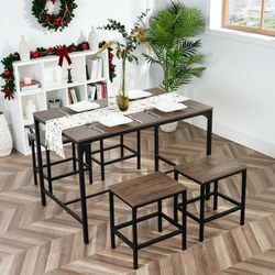 Homy Casa Moreman 5 Piece Dining Table Set 43.3” Dining Tabe with 4 Stools, Walnut