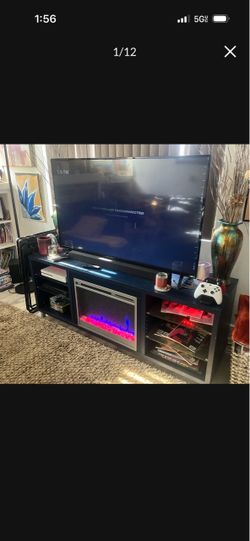 Black TV Stand with Electric Fireplace Insert