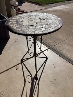 Mosaic inlaid stone top table