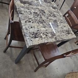 36 / 36 inch pub table with 4 wood chairs, faux marble