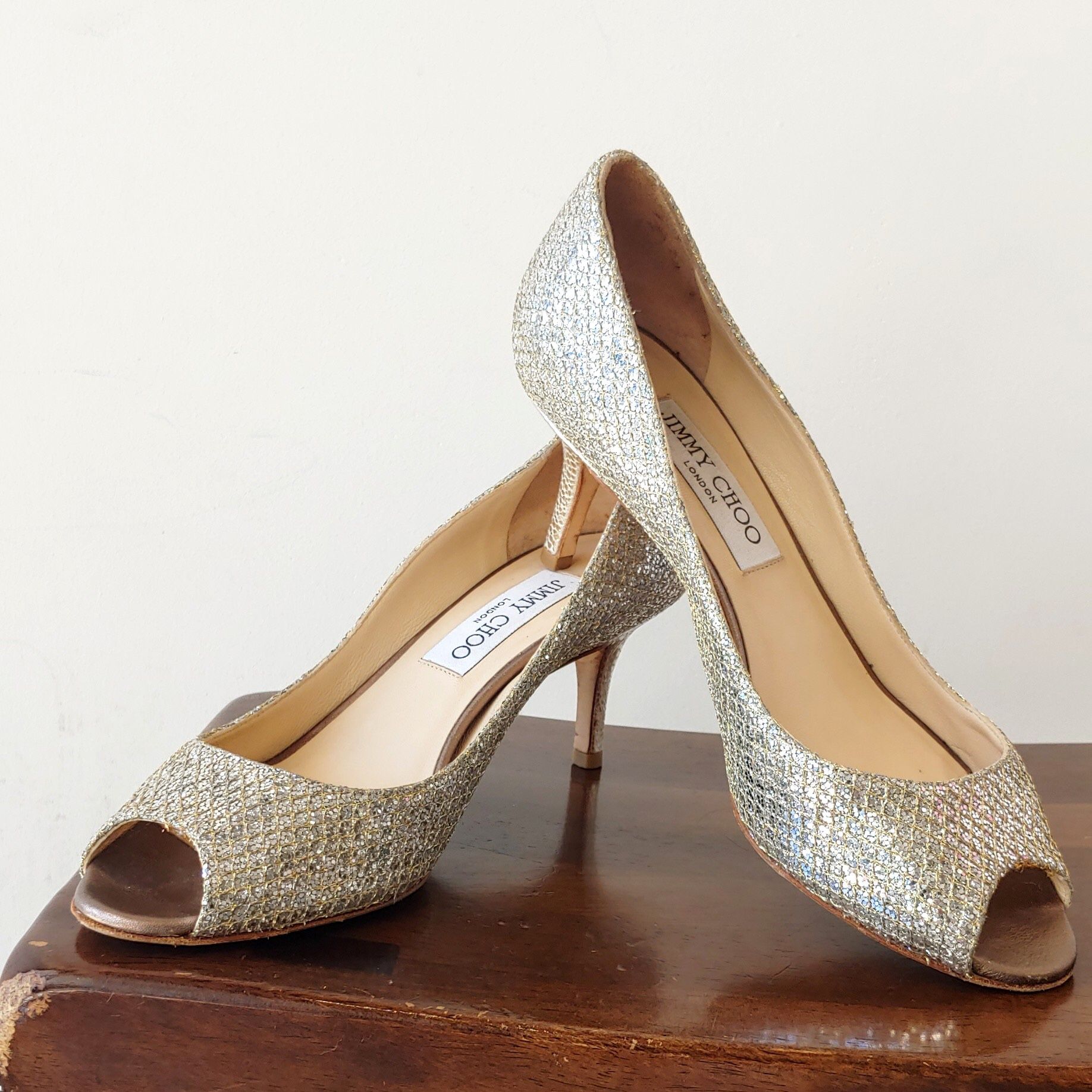Jimmy Choo Isabel glitter peep toe kitten heel size 36 (US Size 6)